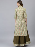 Thumbnail for Khushal K Women Cream-Coloured Printed High Slit Kurta with Skirt - Distacart