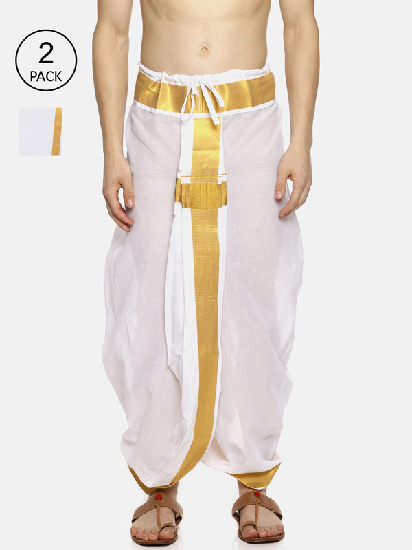 Sethukrishna Men Pack Of 2 White Solid Cotton Readymade Dhoti Pants - Distacart