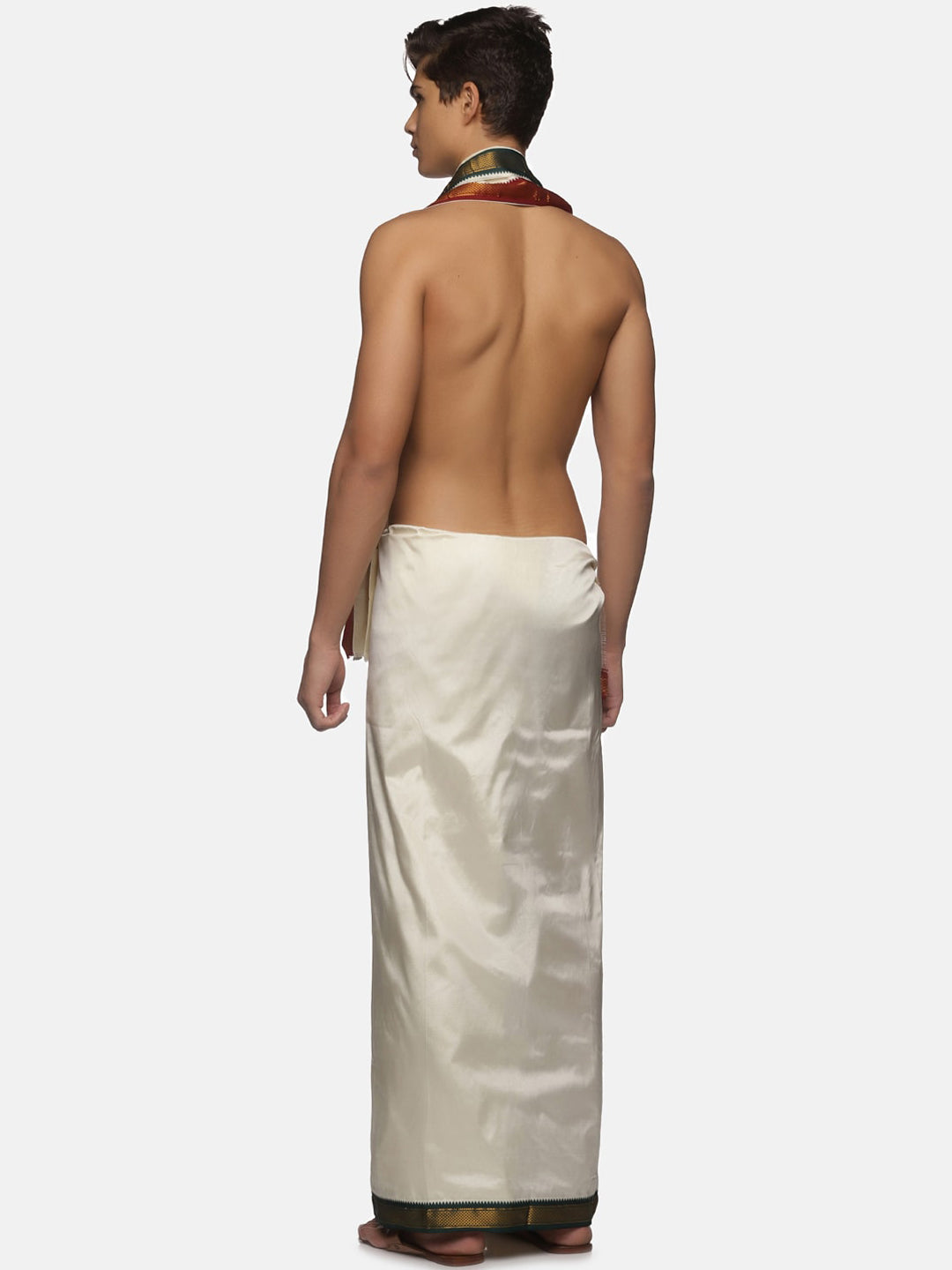 Sethukrishna Men Cream-Coloured Solid Dhotis With Angavastram - Distacart