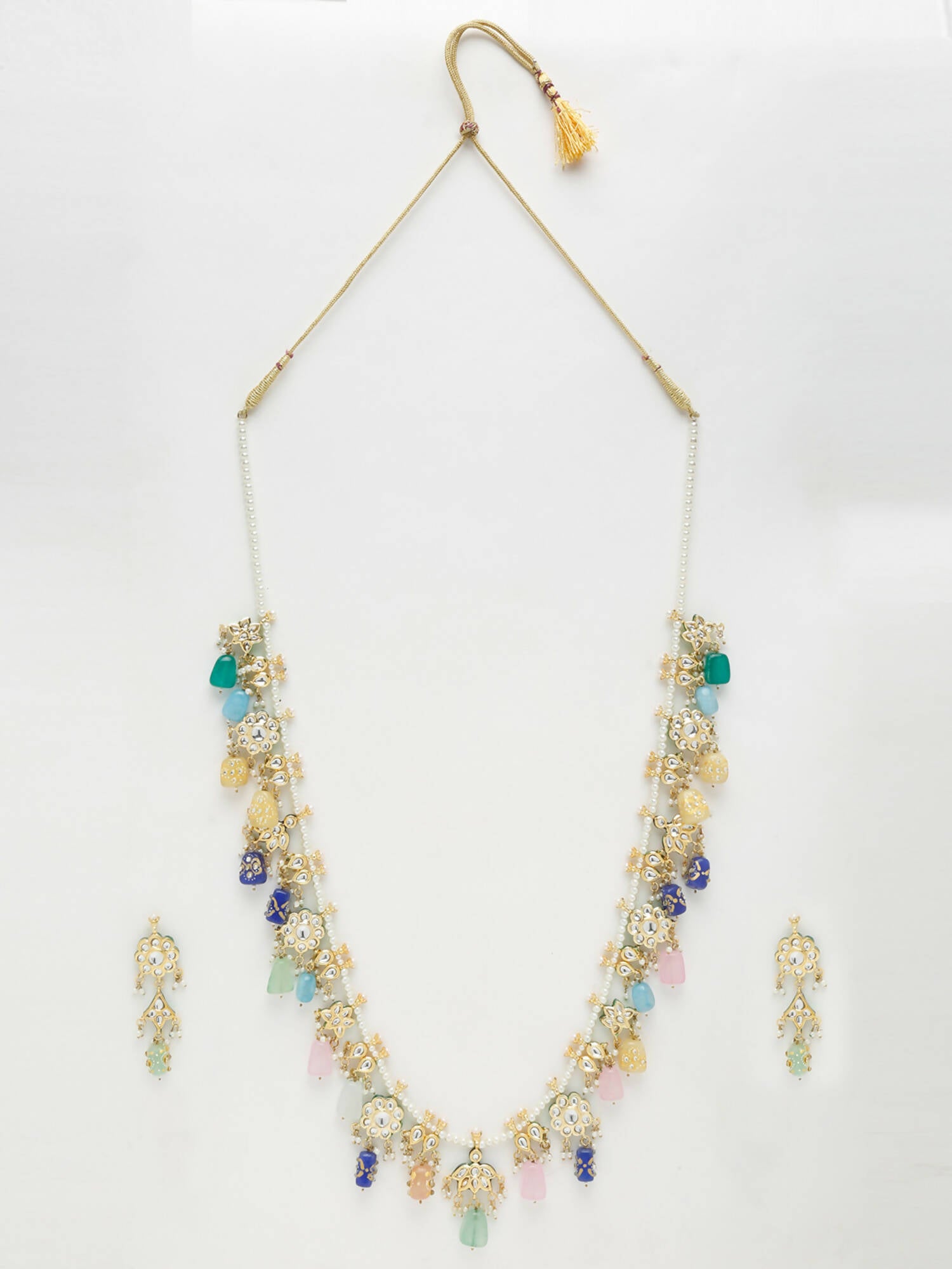 Long Kundan Neckpiece With Studs - Ruby Raang - Distacart