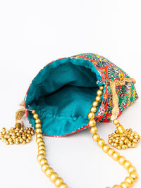 Thumbnail for NR By Nidhi Rathi Red & Green Printed Potli Clutch - Distacart