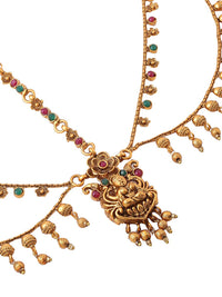 Thumbnail for Yellow Chimes Gold-Plated Red & Green Stone-Studded Layered Bridal Traditional Mathapatti - Distacart