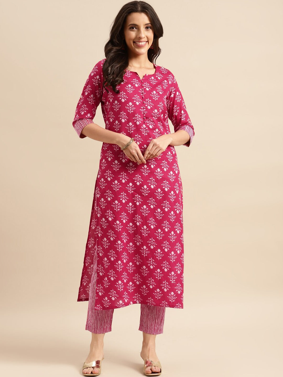 Kalini Ethnic Motifs Printed Round Neck Kurta With Trousers - Distacart