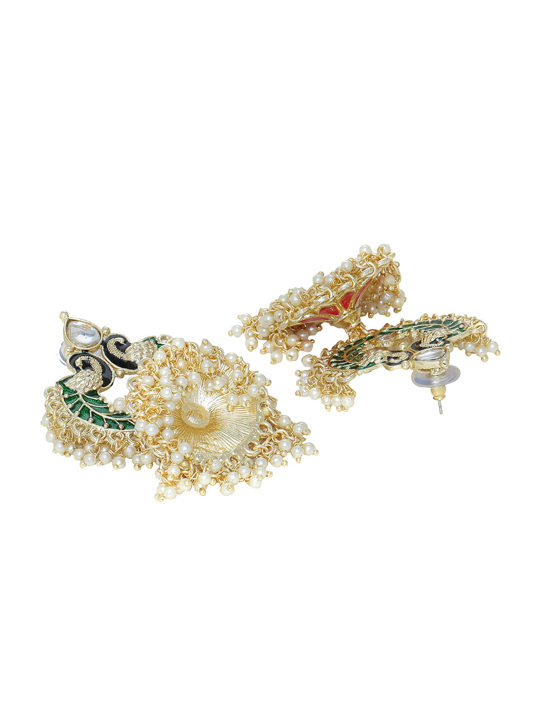 Shoshaa Gold-Plated Green Enamelled Peacock Shaped Jhumkas - Distacart