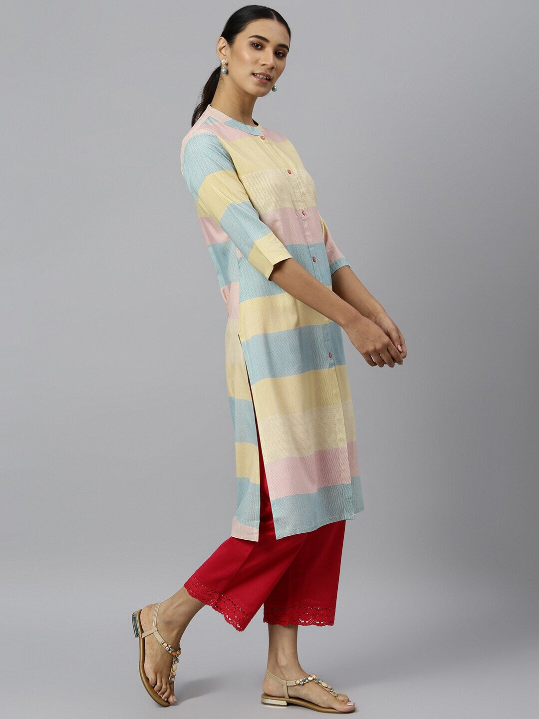 Khushal K Women Colourblocked Cotton Kurta - Distacart