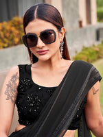 Thumbnail for Tikhi Imli Black Striped Sequinned Saree - Distacart