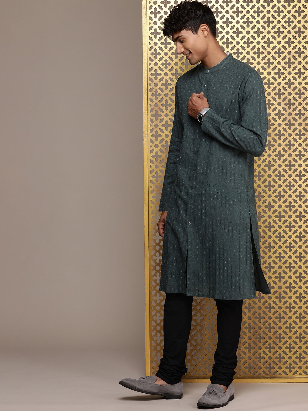 House of Pataudi Woven Design Straight Jashn Kurta - Distacart