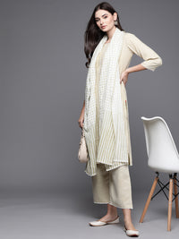 Thumbnail for Biba Women Green & White Striped Kurta with Palazzos & Dupatta - Distacart