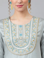 Thumbnail for Khushal K Floral Yoke Design Sequined Kurta with Palazzos & Dupatta - Distacart
