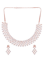 Thumbnail for Saraf RS Jewellery White Rose Gold-Plated AD Studded Necklace Jewellery Set - Distacart