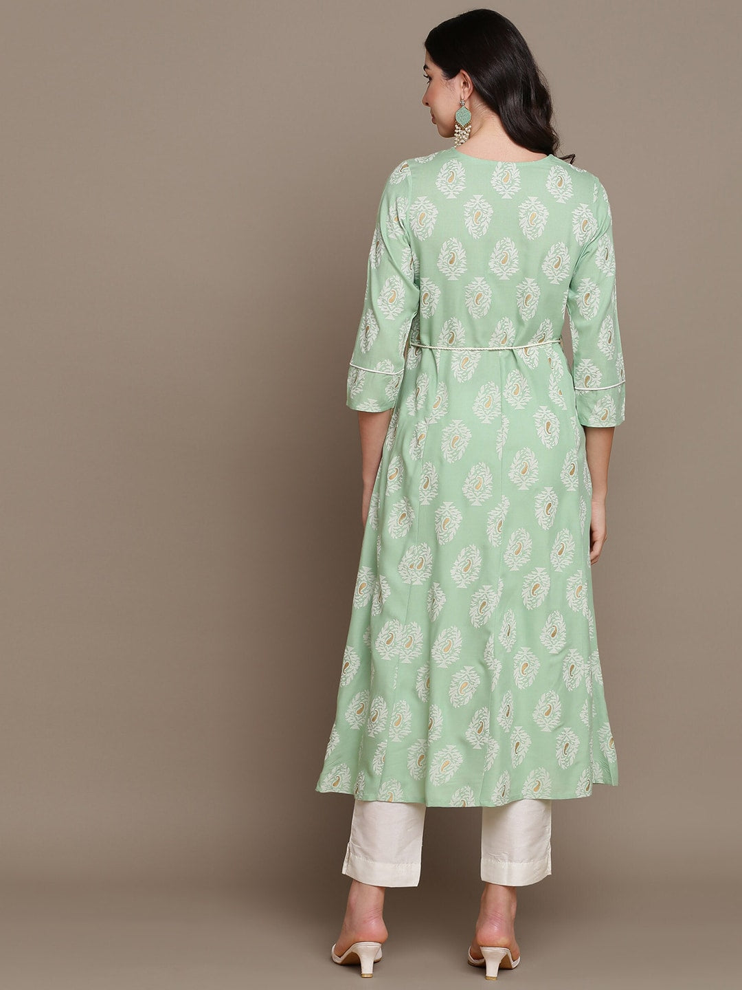 HERE&NOW Embroidered Ethnic Motif Printed Notched Neck A-Line Kurta - Distacart