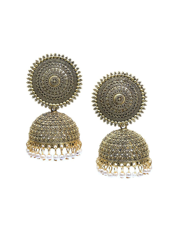 Gold-Plated Alloy Antique Golden Jhumki Earrings - The Pari - Distacart