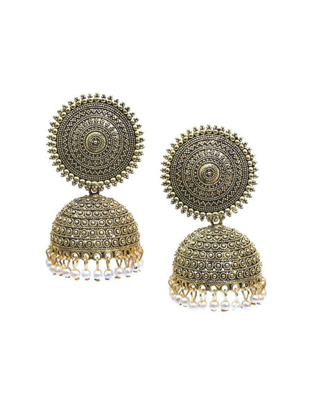 Gold-Plated Alloy Antique Golden Jhumki Earrings - The Pari - Distacart