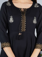 Thumbnail for Kalini Women Black & Golden Floral Embroidered Anarkali Kurta - Distacart