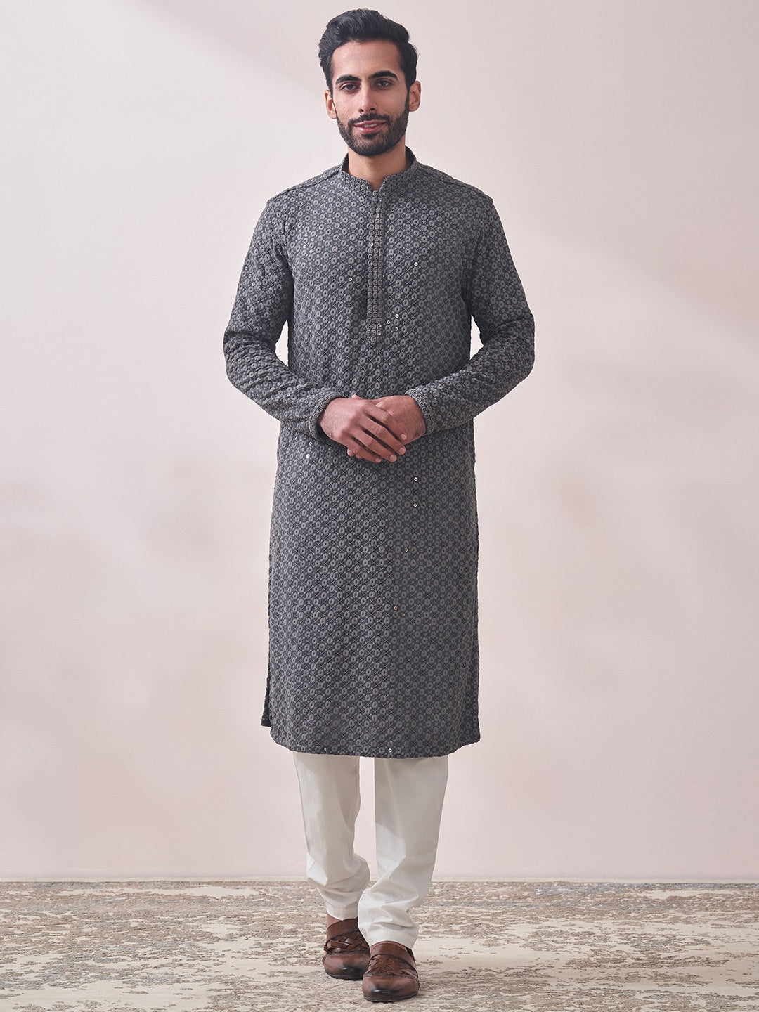 Manyavar Men Floral Embroidered Kurta with Pyjamas - Distacart