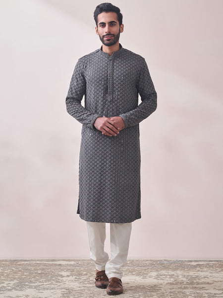 Manyavar Men Floral Embroidered Kurta with Pyjamas - Distacart