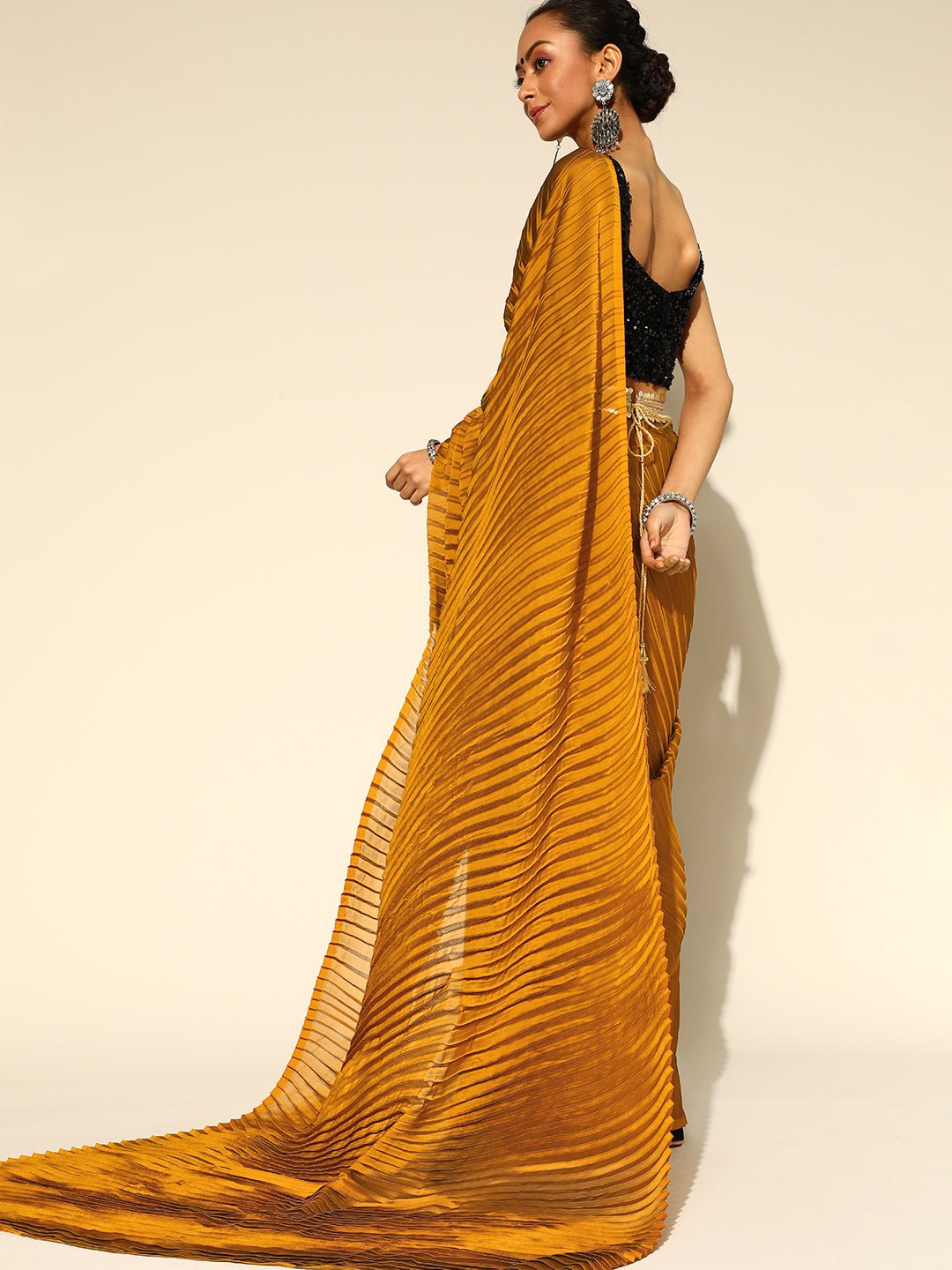 Saree Mall Mustard Party Wear Saree with Matching Blouse - Distacart