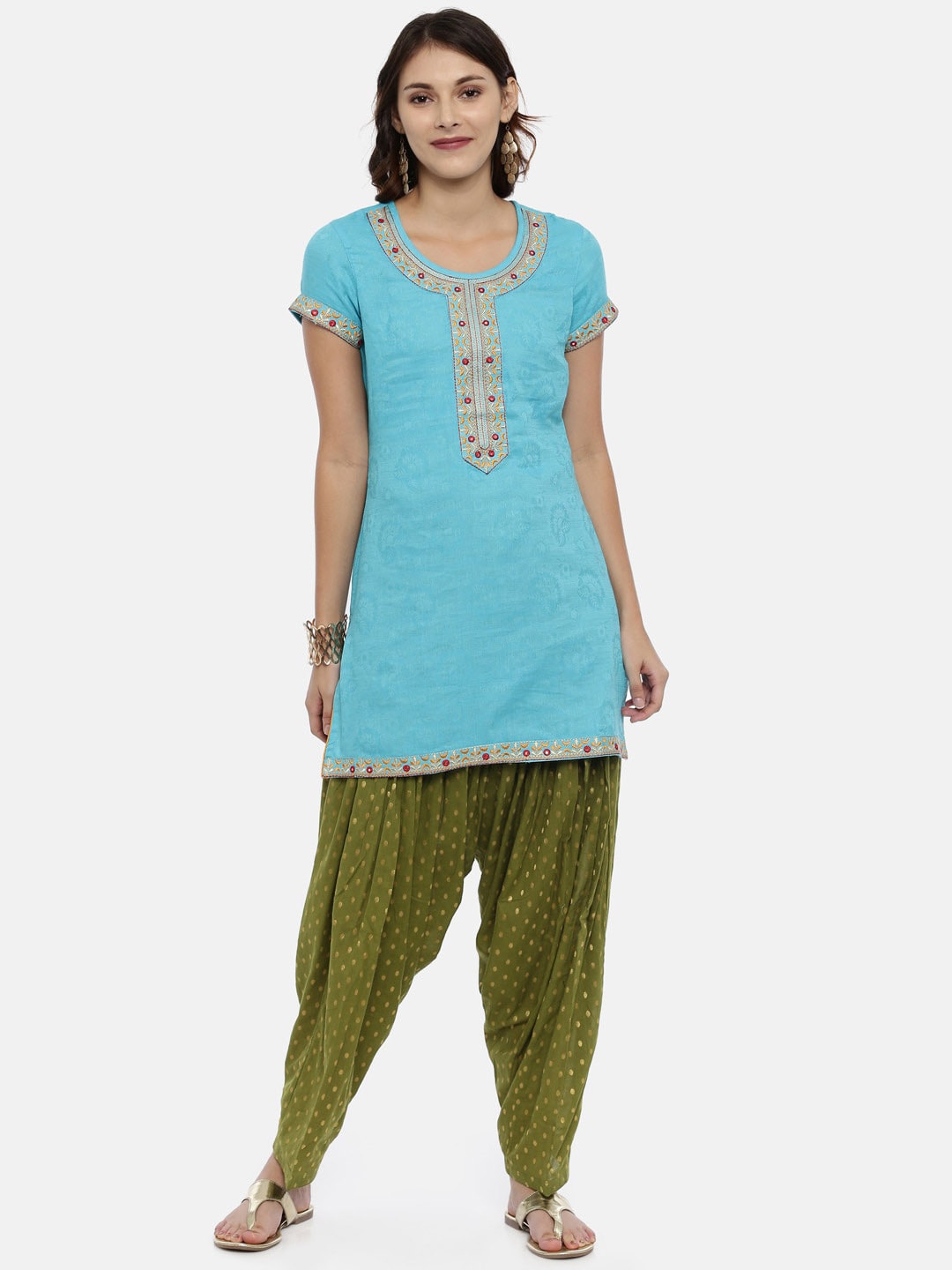 Souchii Olive Green Woven Design Patiala - Distacart