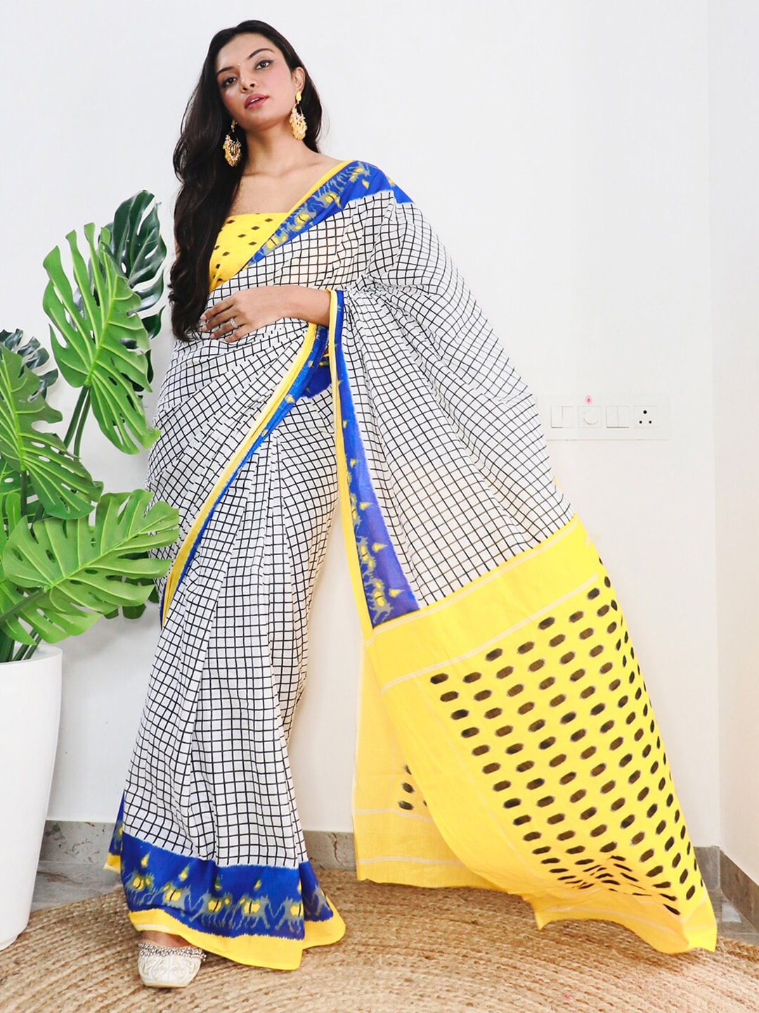 Saree Mall Checked Pure Cotton Bagh Sarees - Distacart