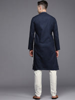Thumbnail for Manyavar Men Blue Solid Pure Cotton Kurta with Churidar - Distacart