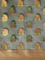 Thumbnail for Mitera Green Floral Zari Organza Kanjeevaram Saree - Distacart