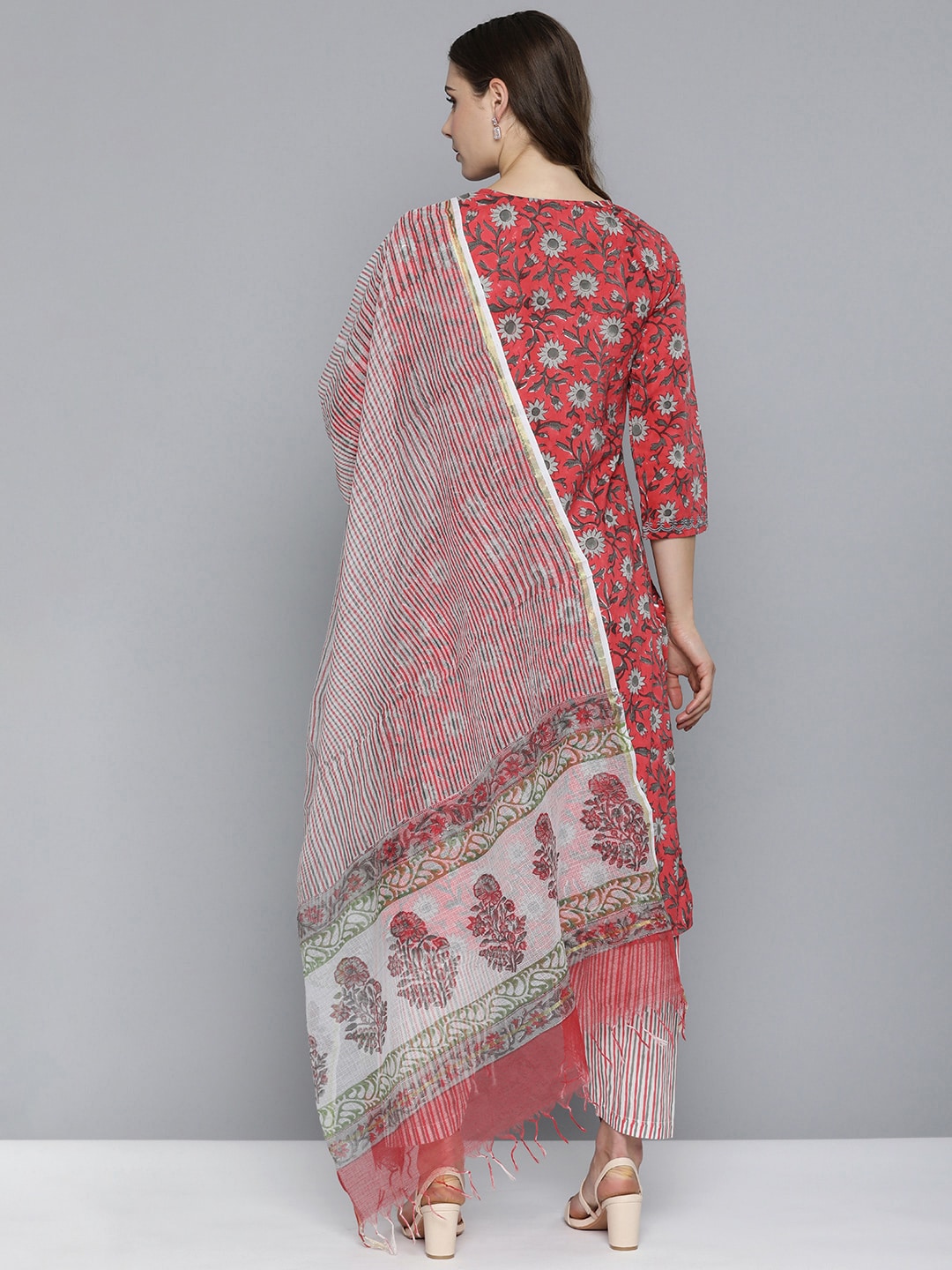 HERE&NOW Floral Printed Regular Pure Cotton Kurta with Salwar & With Dupatta - Distacart