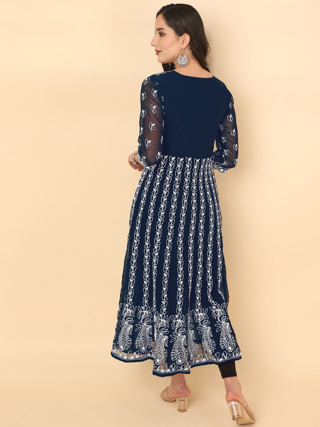 HERE&NOW Women Chikankari Embroidered Thread Work Georgette Anarkali Kurta - Distacart