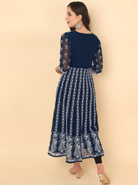 Thumbnail for HERE&NOW Women Chikankari Embroidered Thread Work Georgette Anarkali Kurta - Distacart