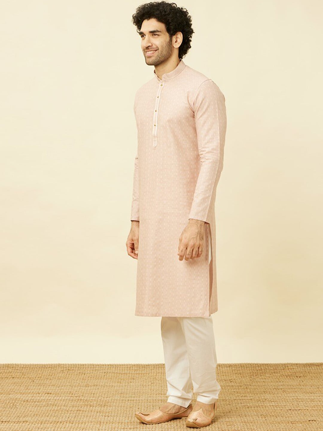 Manyavar Mandarin Collar Regular Pure Cotton Kurta with Pyjamas - Distacart