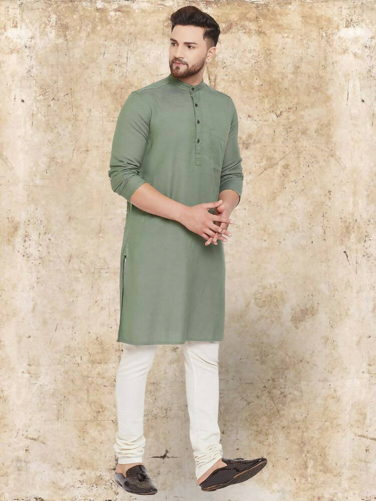 Even Apparels Cotton Linen Green Kurta - Green - Distacart