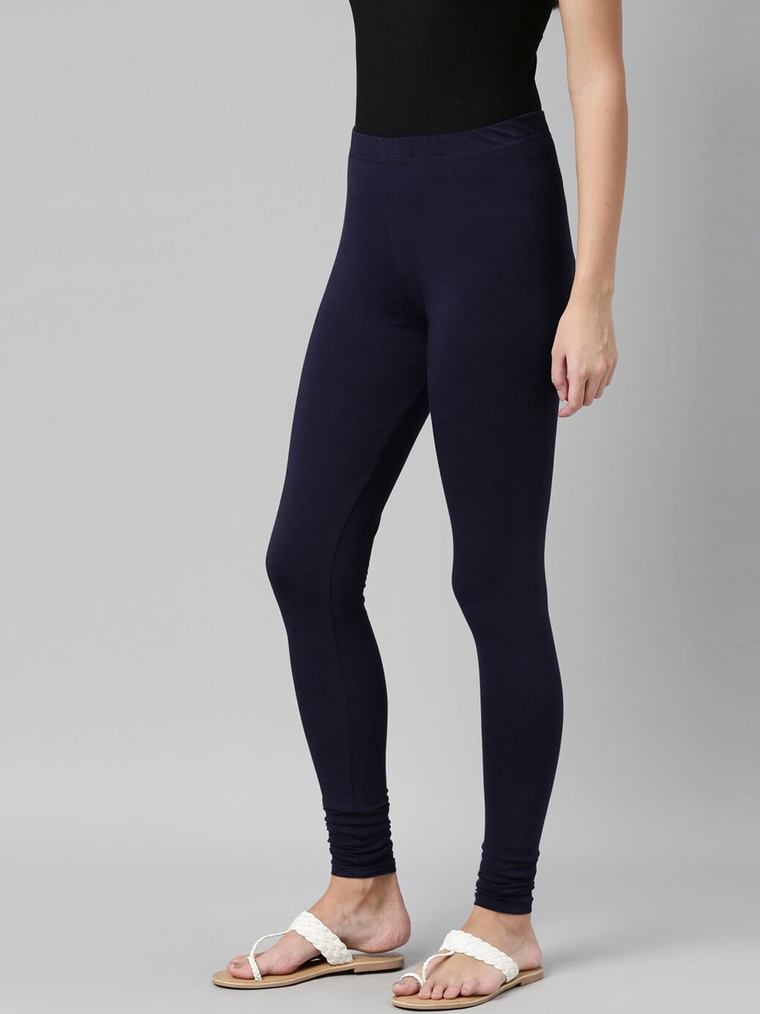 Souchii Navy Blue Solid Churidar Length Leggings - Distacart