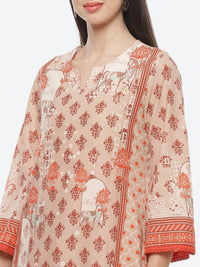 Thumbnail for Biba Women Brown Ethnic Motifs Printed Kurta with Palazzos & With Dupatta - Distacart