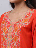 Thumbnail for Souchii Orange Ethnic Motifs Thread Work Grandeur & Majestic Artwork Kurta - Distacart