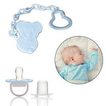 Thumbnail for Safe-O-Kid Safe-O-Kid Animal Design Silicone Pacifier/Soother With Holder Chain And Clip, Blue Bear - Distacart