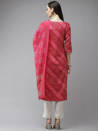 Thumbnail for Yufta Women Pink Bandhani Printed Panelled Gotta Patti Kurta with Palazzo & With Dupatta