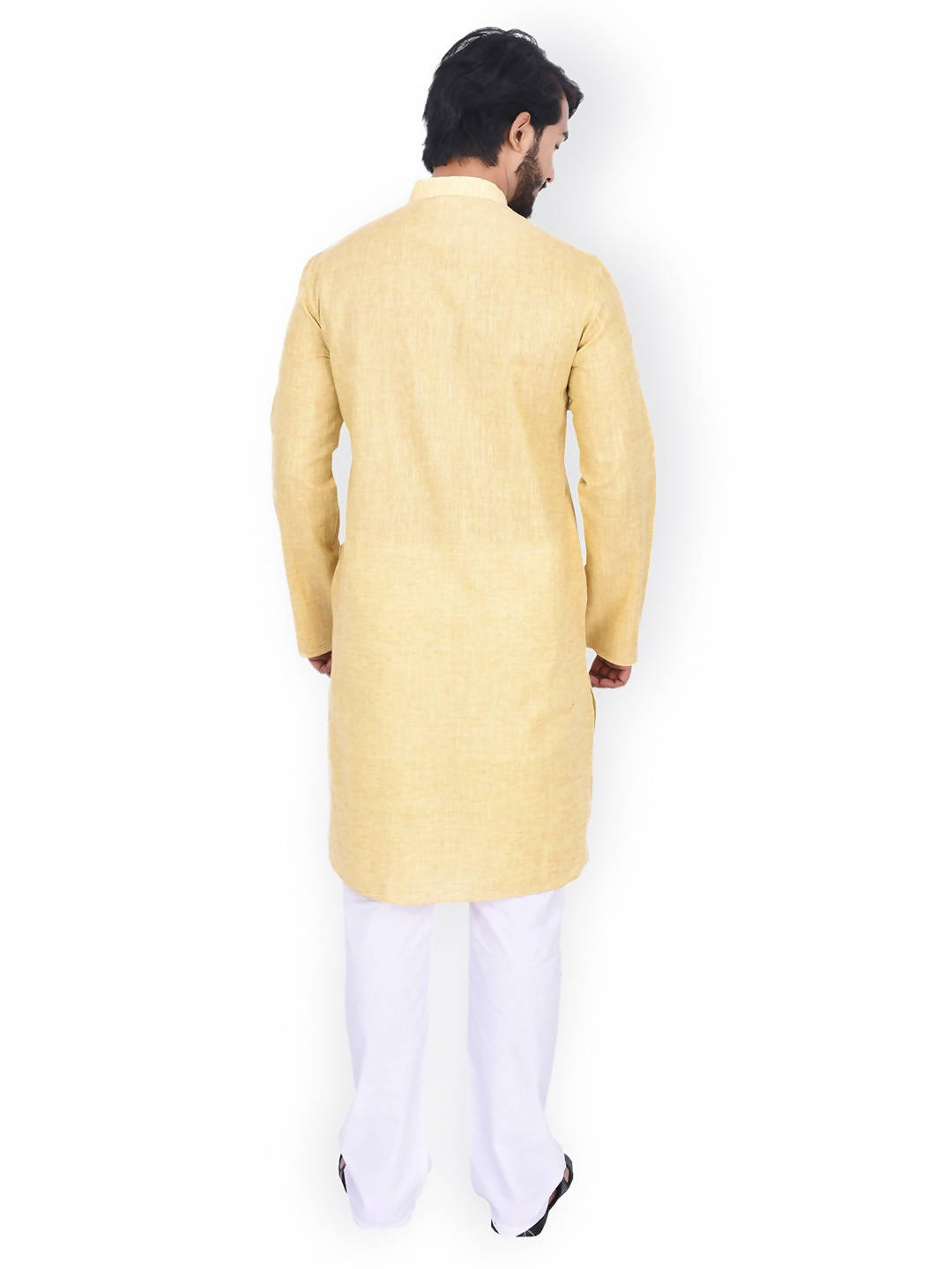 Manyavar Men Yellow Solid Straight Kurta - Distacart