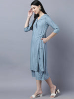Thumbnail for Myshka Stylish Grey Viscose 3/4 Sleeve Women's Kurta Palazzo Set - Distacart
