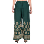 Thumbnail for PAVONINE Bottle Green Color Golden Printed Rayon Fabric Sharara For Women & Girls - Distacart