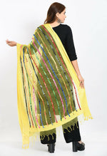 Thumbnail for Mominos Fashion Moeza Women's Orgenza Multi Thread Mirror Work Lemon Yellow Dupatta - Distacart