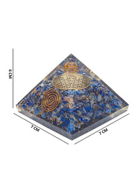 Thumbnail for Golden Peacock Blue & Gold-Toned Lapis Lazuli Orgone Stone Pyramid Prism Paperweight - Distacart