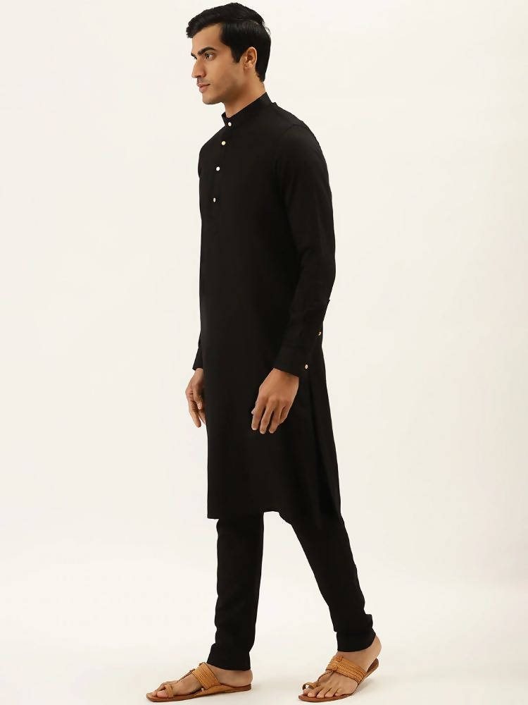 Manyavar Men Black Solid Kurta with Pyjamas - Distacart