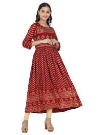 Thumbnail for NOZ2TOZ Women's Bandhani Print & Hand Work Anarkali Rayon Maroon Kurti - Distacart