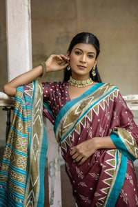 Thumbnail for Vishnu Weaves Women's Maroon Cotton Silk Printed Saree with Blouse - Distacart