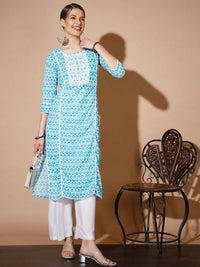 Thumbnail for Myshka Women Blue Printed Kurtas - Distacart