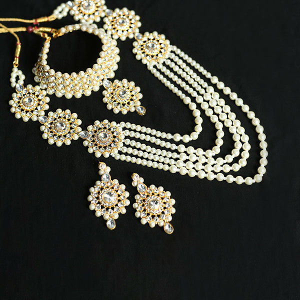 Mominos Fashion Johar Kamal Gold-Plated Rani Haar with Off white Pearls Jewellery Set - Distacart