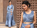 Thumbnail for Sky Blue Tom Silk Plain Ready To Wear Saree With Stitched Blouse - Satiksha - Distacart