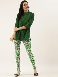 Thumbnail for Souchii White & Green Printed Ankle-Length Leggings - Distacart