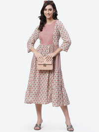 Thumbnail for Biba Women Cream-Coloured Ethnic Motifs Printed Flared Sleeves Anarkali Kurta - Distacart