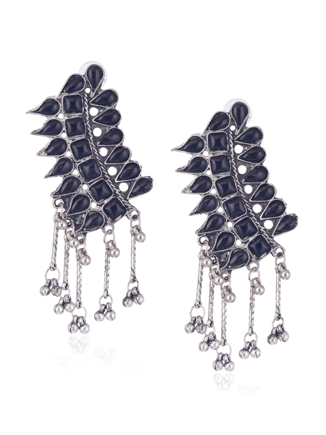 Cardinal Silver-Plated Black Stone Studded Jewellery Set - Distacart