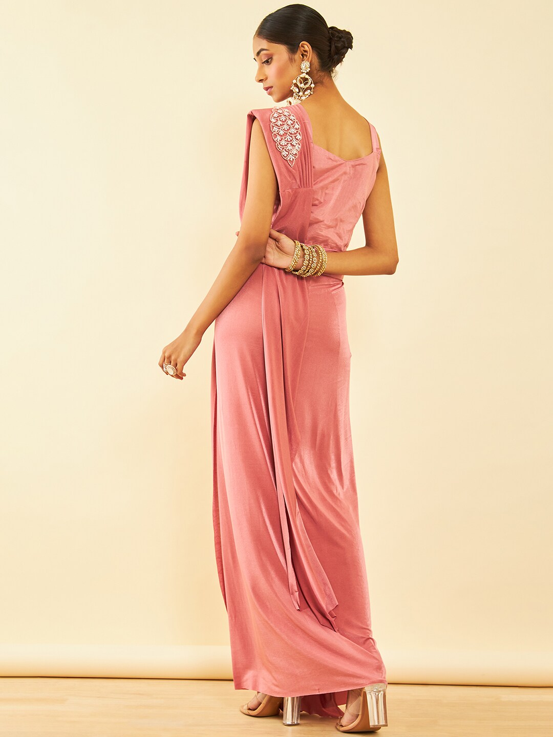 Soch Pink Beads and Stones Embellished Ready to Wear Saree - Distacart